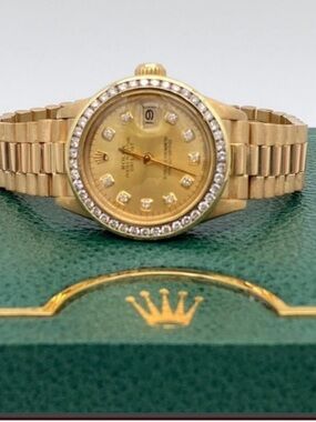 Rolex Ladies Gold Diamond Bezel Watch - Gold